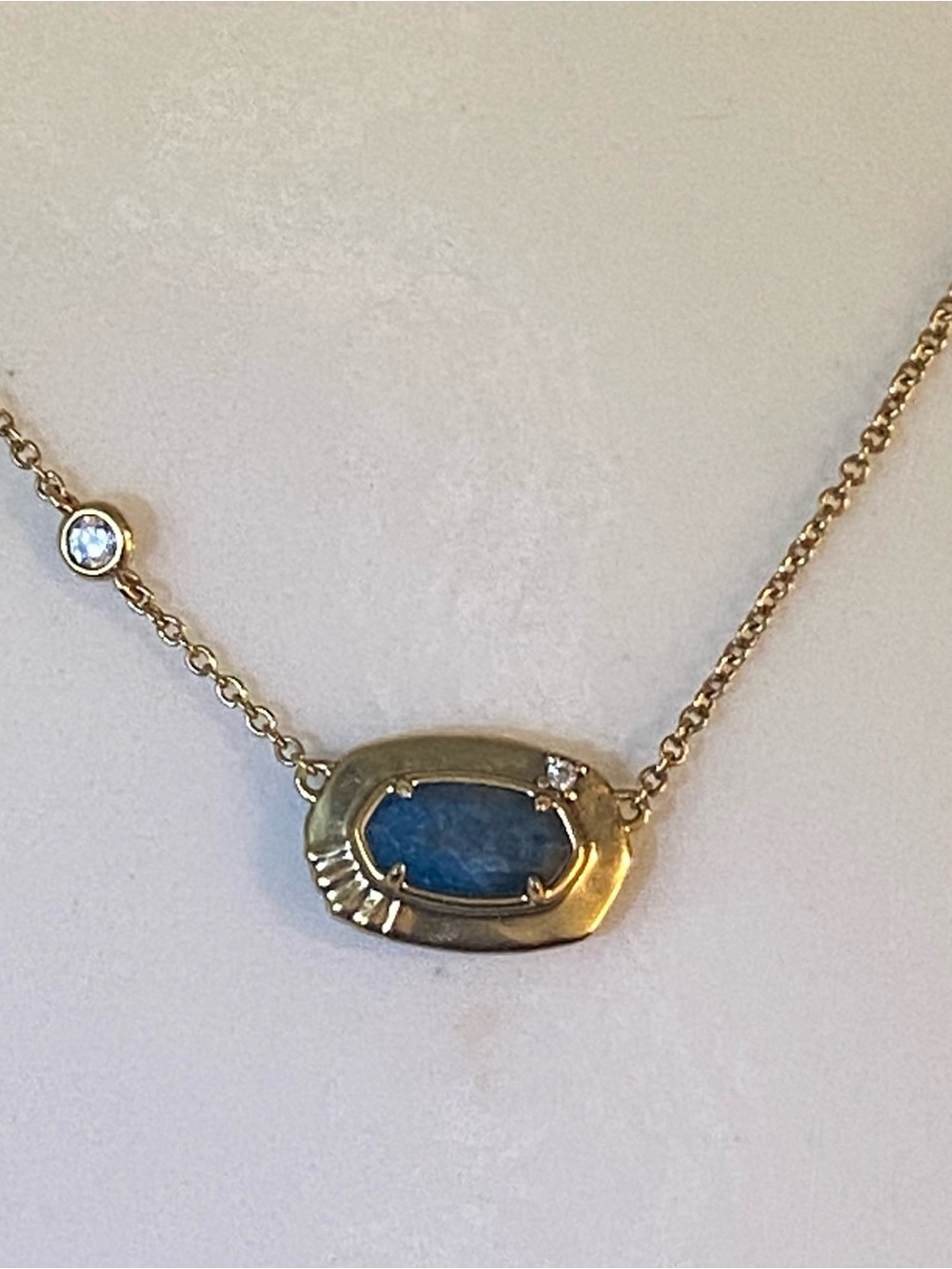 Kendra Scott Anna Vintage Gold Necklace with Teal Apatite and Crystal Accent